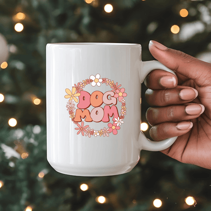 Mug Ceramic Mug, Retro Flower Dog Mom (11oz, 15oz)