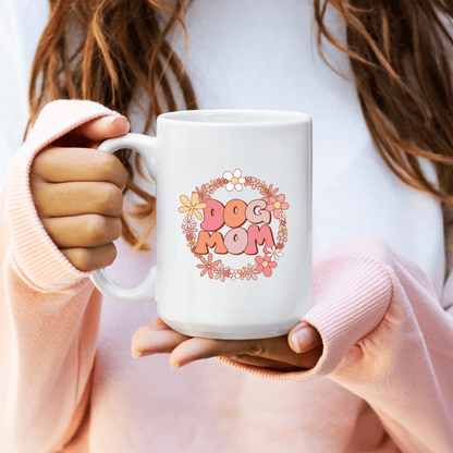 Mug Ceramic Mug, Retro Flower Dog Mom (11oz, 15oz)