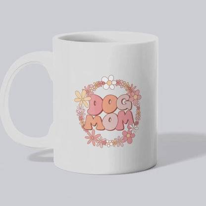 Ceramic Mug, Retro Flower Dog Mom (11oz, 15oz)