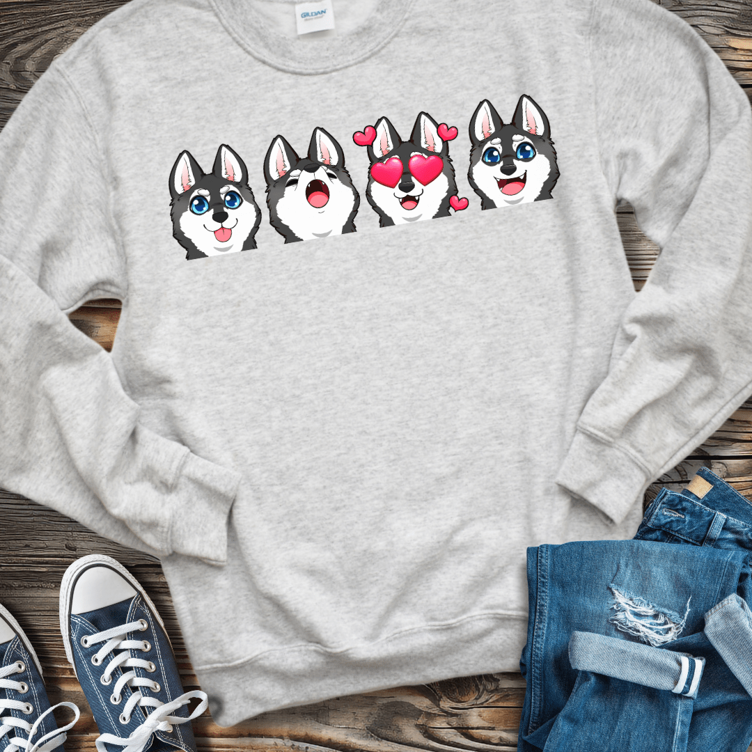 Sweatshirt S / Ash Alaskan Klee Kai Emoji Black/White Dog Sweatshirt