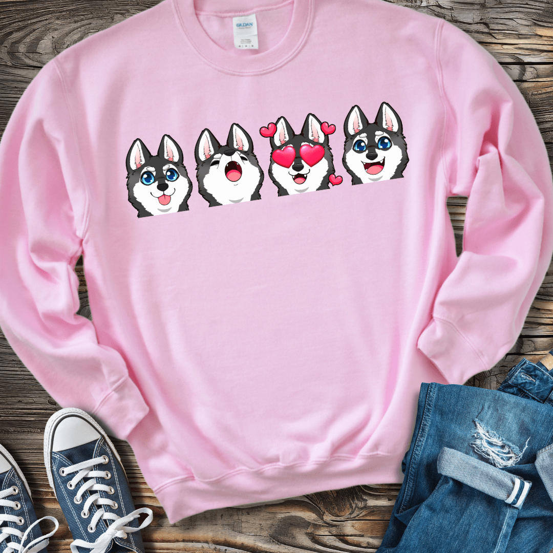 Sweatshirt S / Light Pink Alaskan Klee Kai Emoji Black/White Dog Sweatshirt