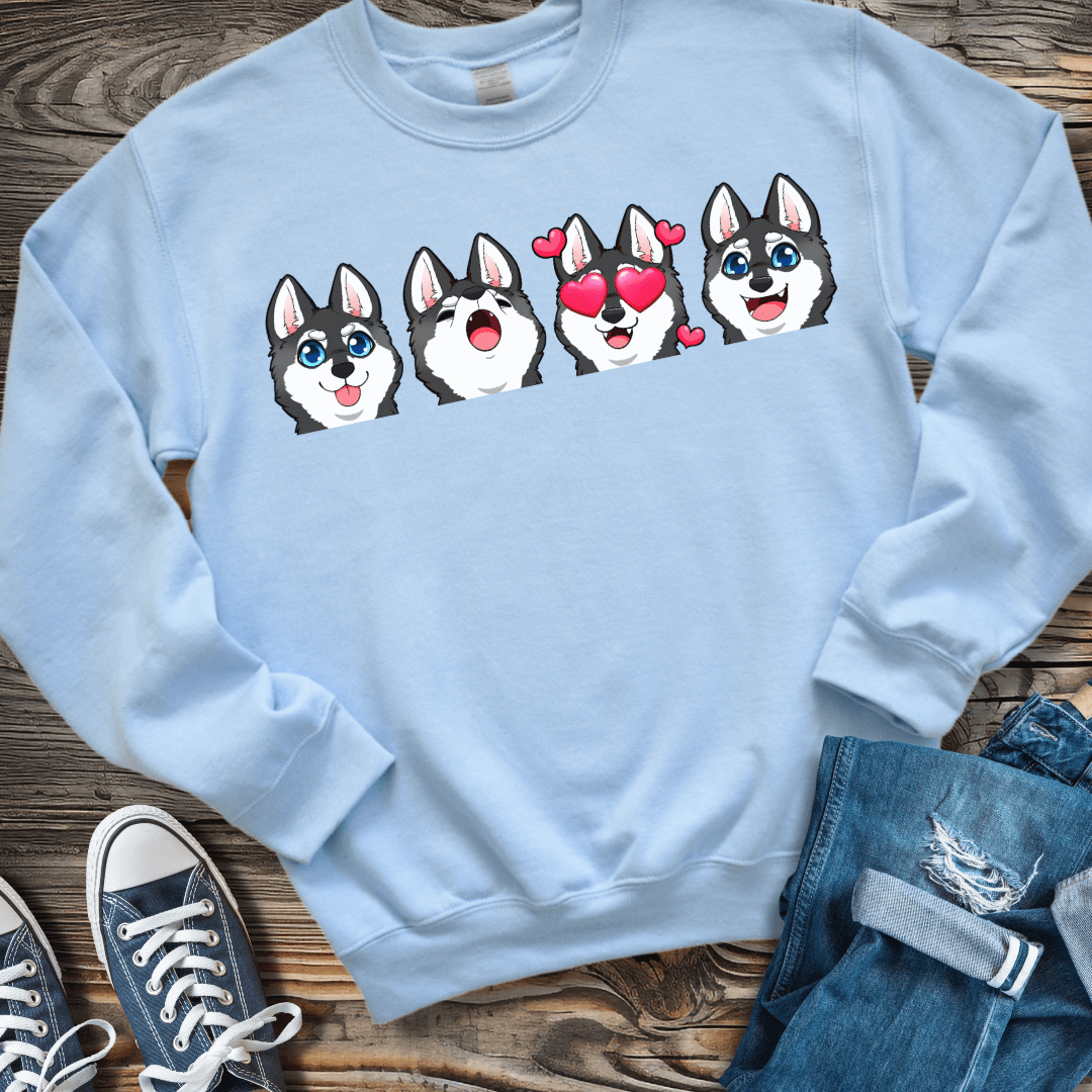 Sweatshirt S / Light Blue Alaskan Klee Kai Emoji Black/White Dog Sweatshirt