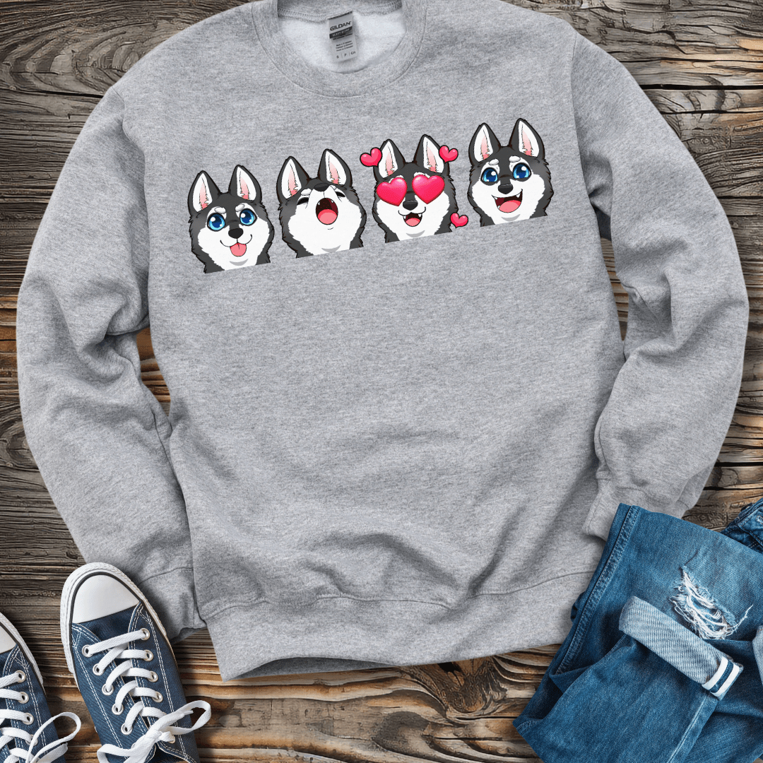 Sweatshirt S / Sport Grey Alaskan Klee Kai Emoji Black/White Dog Sweatshirt