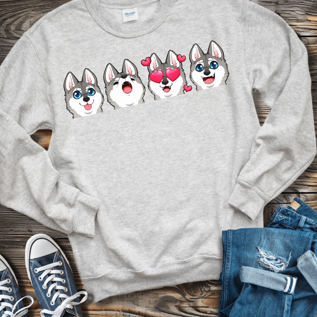 Sweatshirt S / Ash Alaskan Klee Kai Emoji Gray/White Dog Sweatshirt