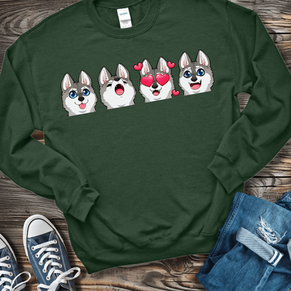 Sweatshirt S / Forest Green Alaskan Klee Kai Emoji Gray/White Dog Sweatshirt