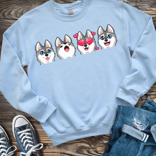 Sweatshirt S / Light Blue Alaskan Klee Kai Emoji Gray/White Dog Sweatshirt