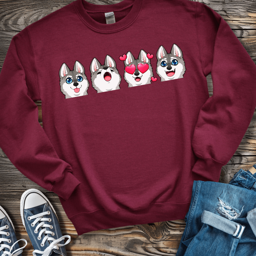 Sweatshirt S / Maroon Alaskan Klee Kai Emoji Gray/White Dog Sweatshirt