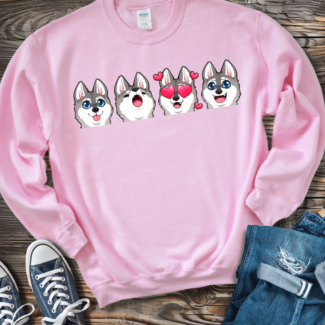 Sweatshirt S / Light Pink Alaskan Klee Kai Emoji Gray/White Dog Sweatshirt