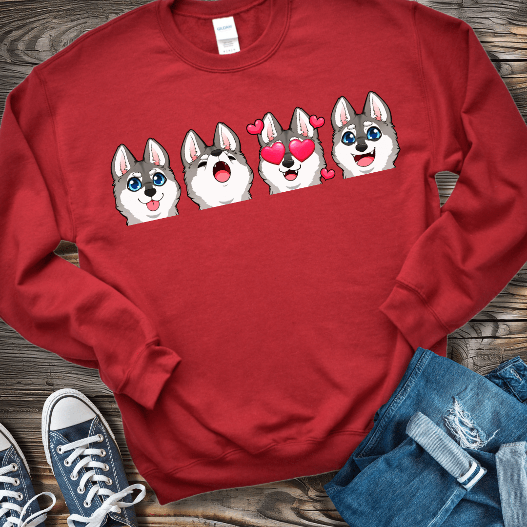 Sweatshirt S / Red Alaskan Klee Kai Emoji Gray/White Dog Sweatshirt