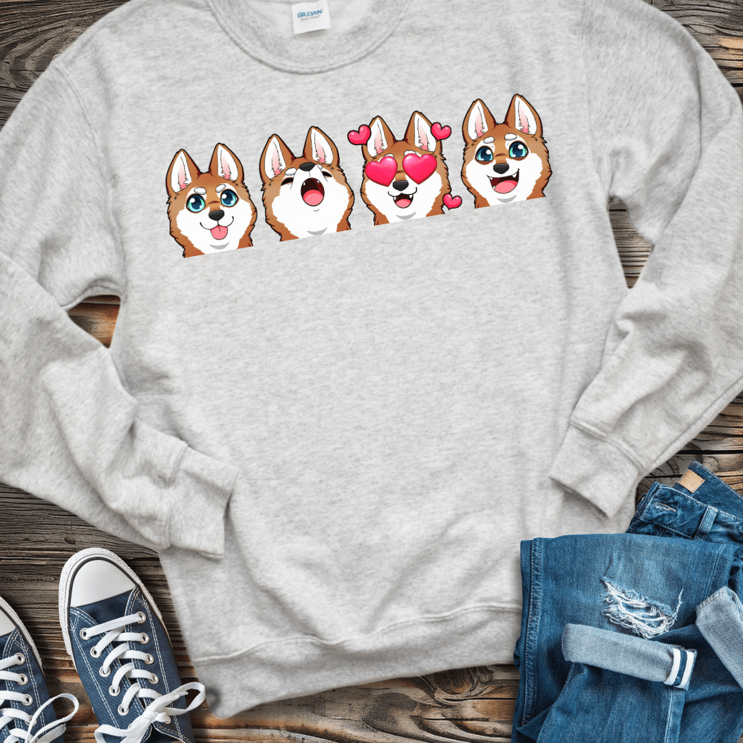 Sweatshirt S / Ash Alaskan Klee Kai Emoji Red/White Dog  Sweatshirt