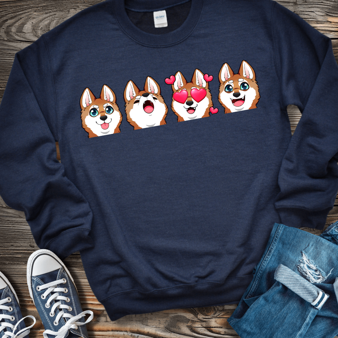 Sweatshirt S / Navy Alaskan Klee Kai Emoji Red/White Dog  Sweatshirt