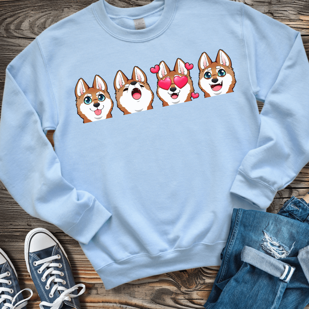 Sweatshirt S / Light Blue Alaskan Klee Kai Emoji Red/White Dog  Sweatshirt