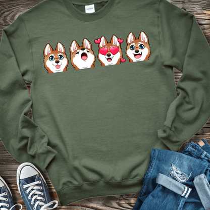 Sweatshirt S / Military Green Alaskan Klee Kai Emoji Red/White Dog  Sweatshirt