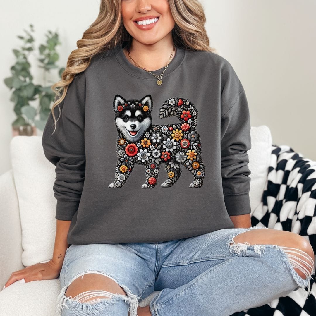 Sweatshirt S / Charcoal BW Flower Pup Sweatshirt