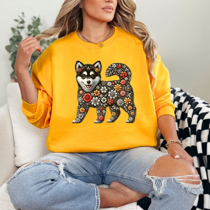 Sweatshirt S / Gold BW Flower Pup Sweatshirt