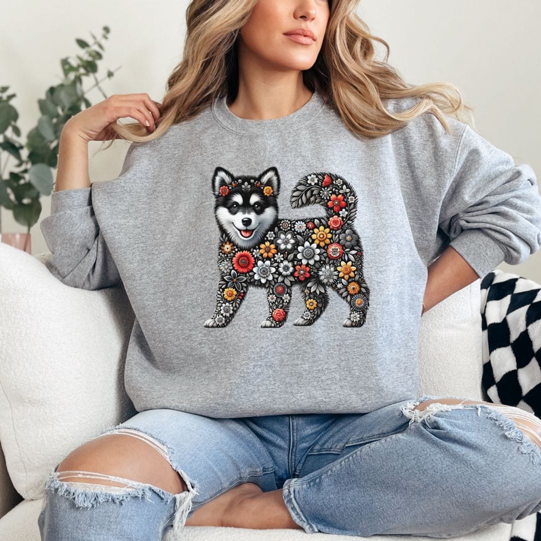 Sweatshirt S / Sport Grey BW Flower Pup Sweatshirt