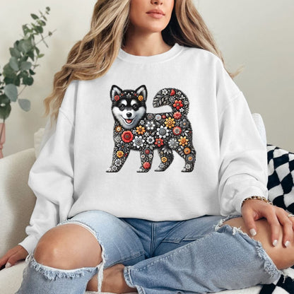 Sweatshirt S / White BW Flower Pup Sweatshirt