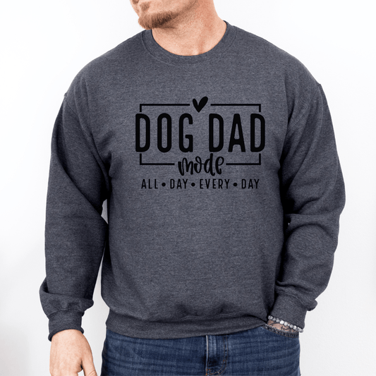 Sweatshirt Dark Heather / S Dog Dad Mode - Black Script Sweatshirt