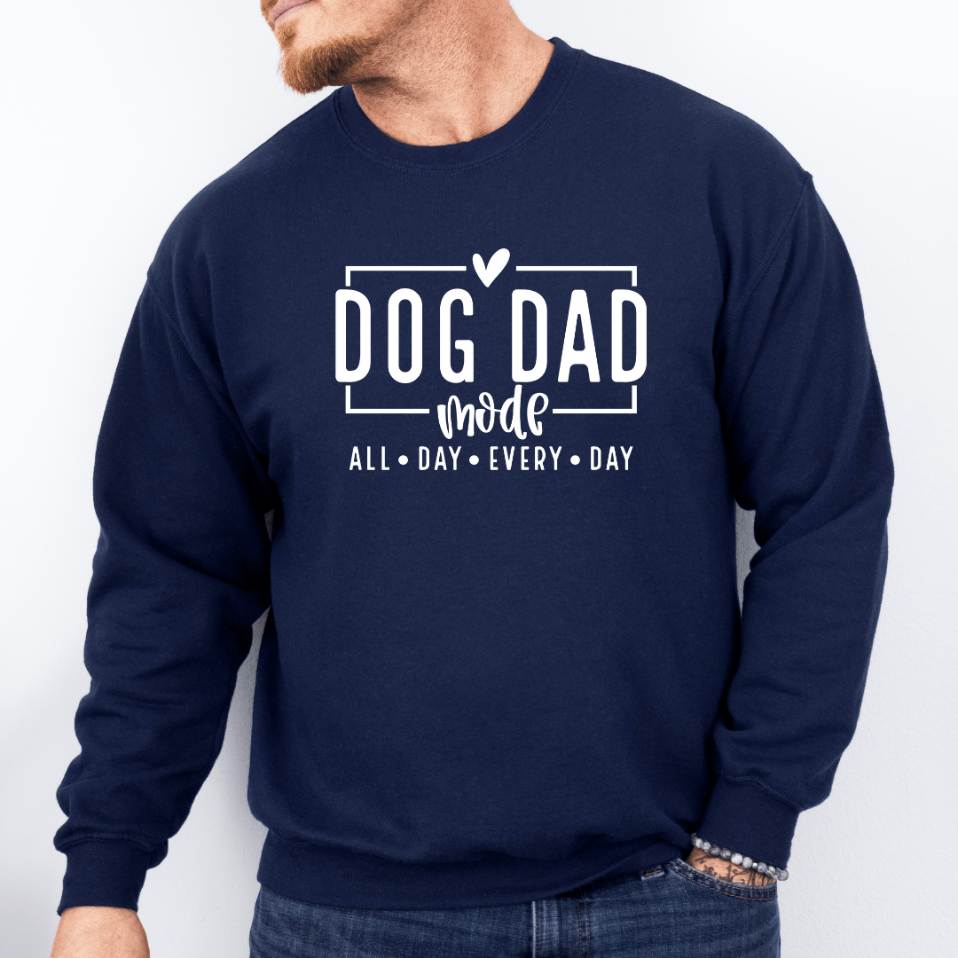 Sweatshirt Navy / S Dog Dad Mode - White Script Sweatshirt