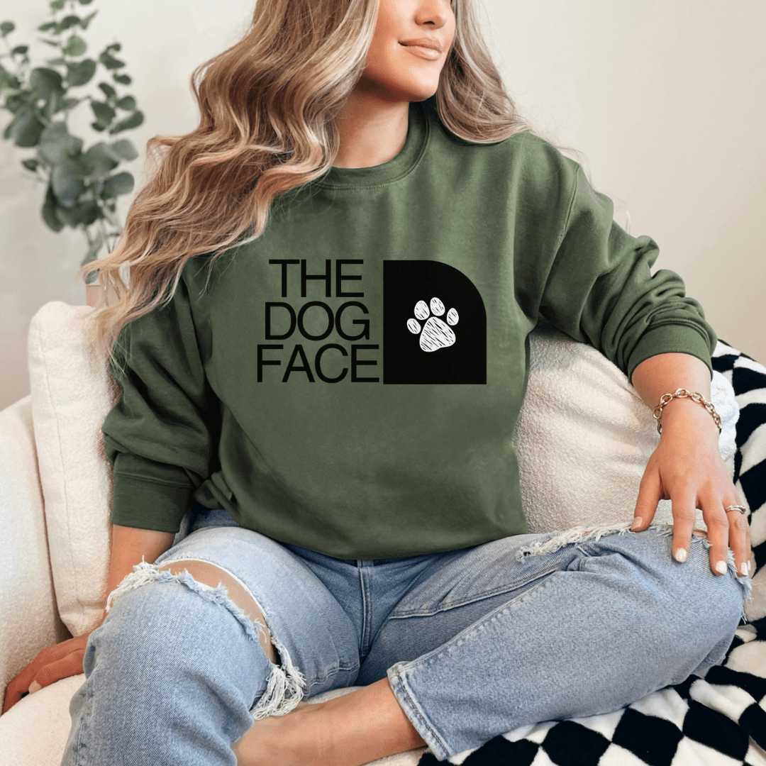 Sweatshirt S / Military Green Dog Face Sweatshirt