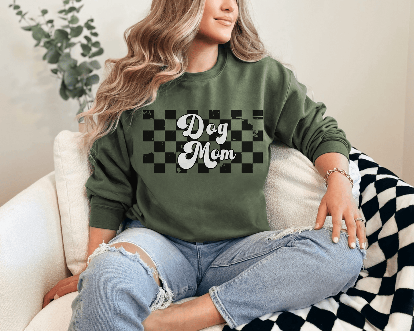 Sweatshirt S / Military Green Dog Mom Inspired Klee Kai Dog Mom Sweatshirt - Retro Vibes for Stylish Pet Lovers