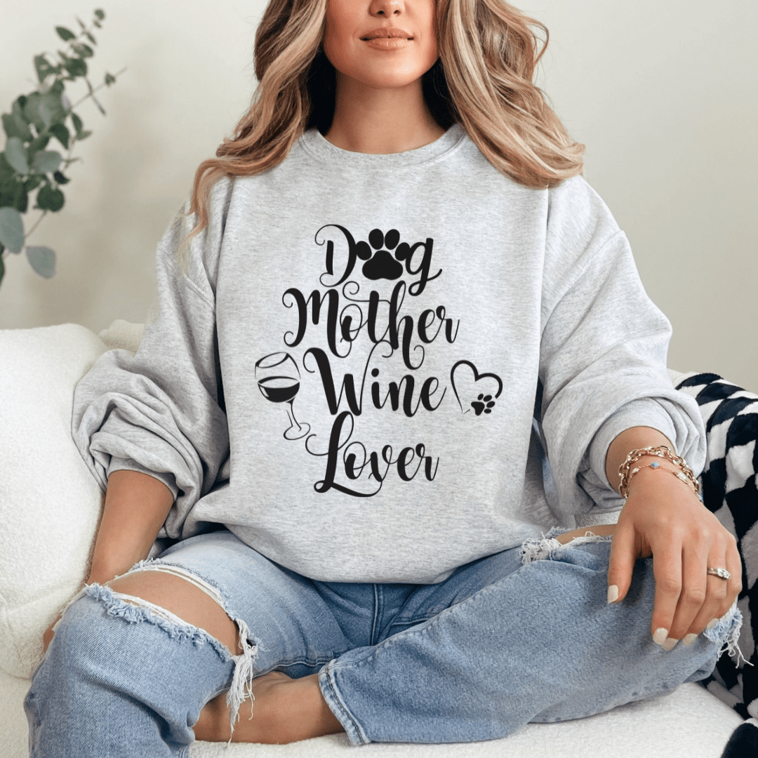 Sweatshirt Ash / S Dog Mother Wine Lover Sweatshirt