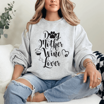 Sweatshirt Ash / S Dog Mother Wine Lover Sweatshirt