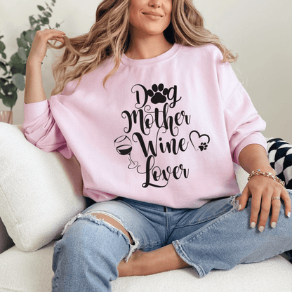 Sweatshirt Light Pink / S Dog Mother Wine Lover Sweatshirt