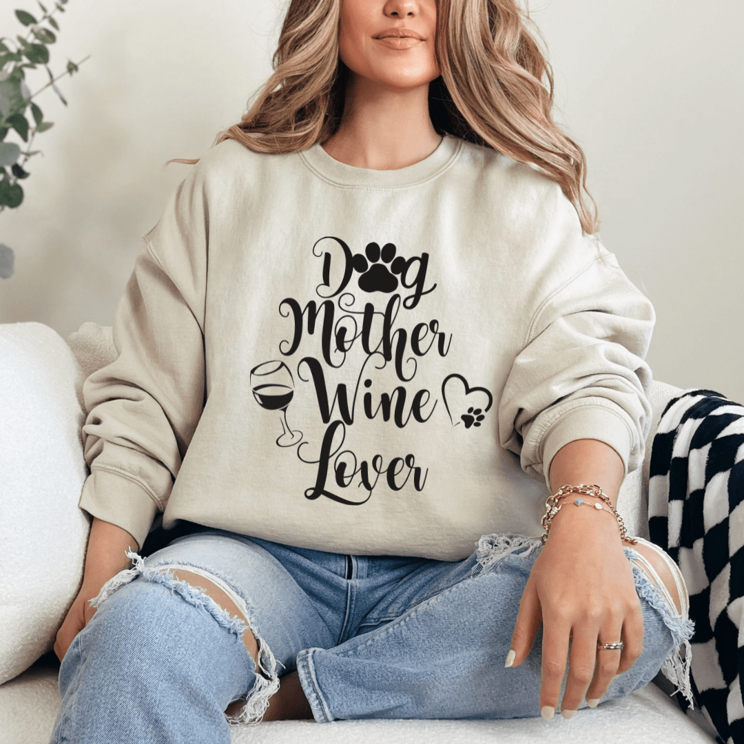 Sweatshirt Sand / S Dog Mother Wine Lover Sweatshirt