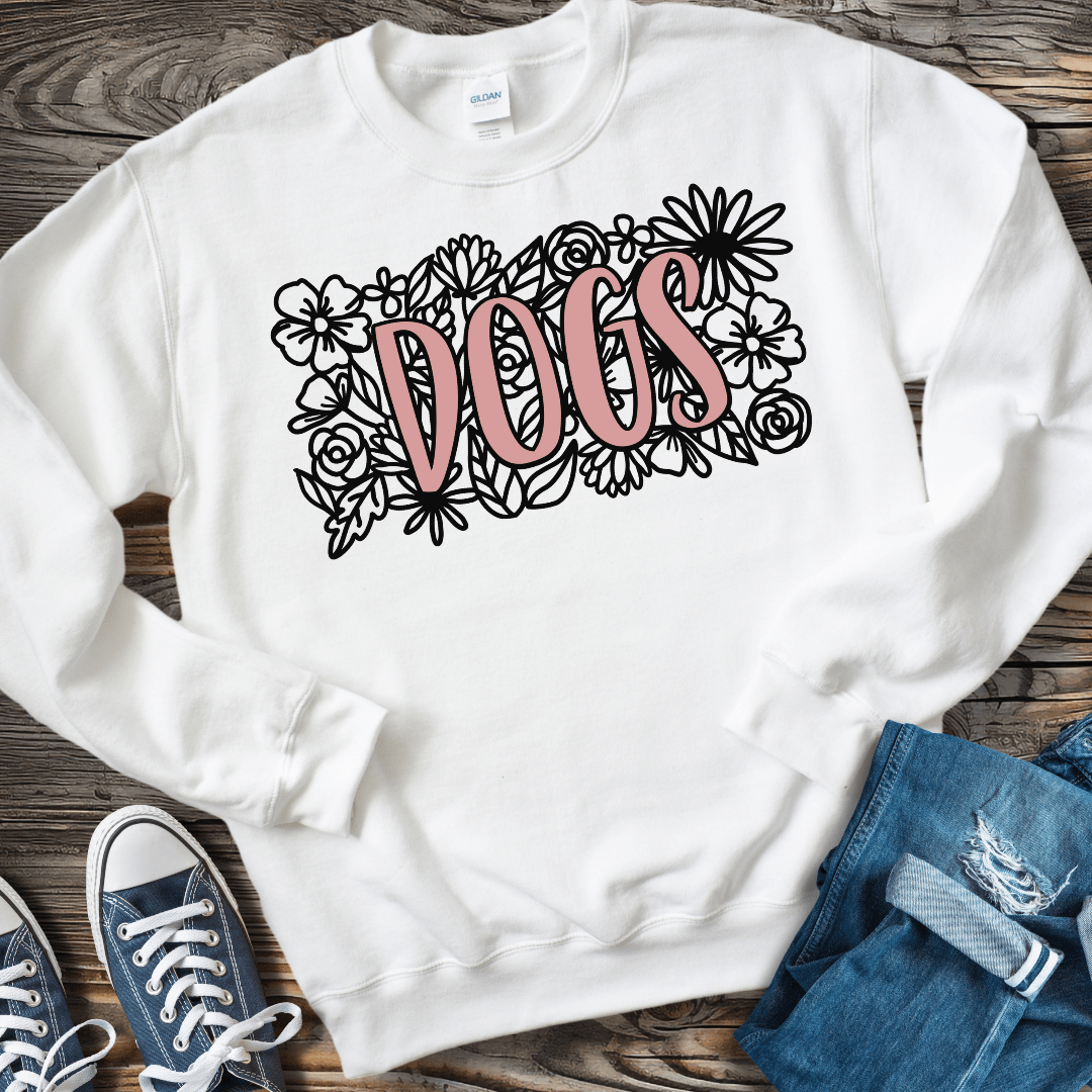 Sweatshirt S / White Dogs & Flowers Sweatshirt