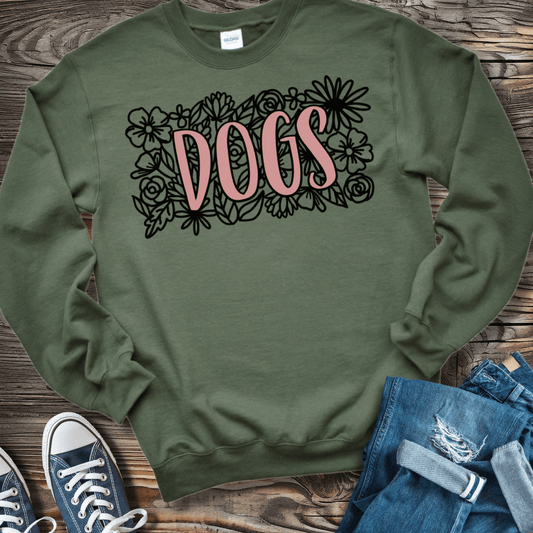 Sweatshirt S / Military Green Dogs & Flowers Sweatshirt