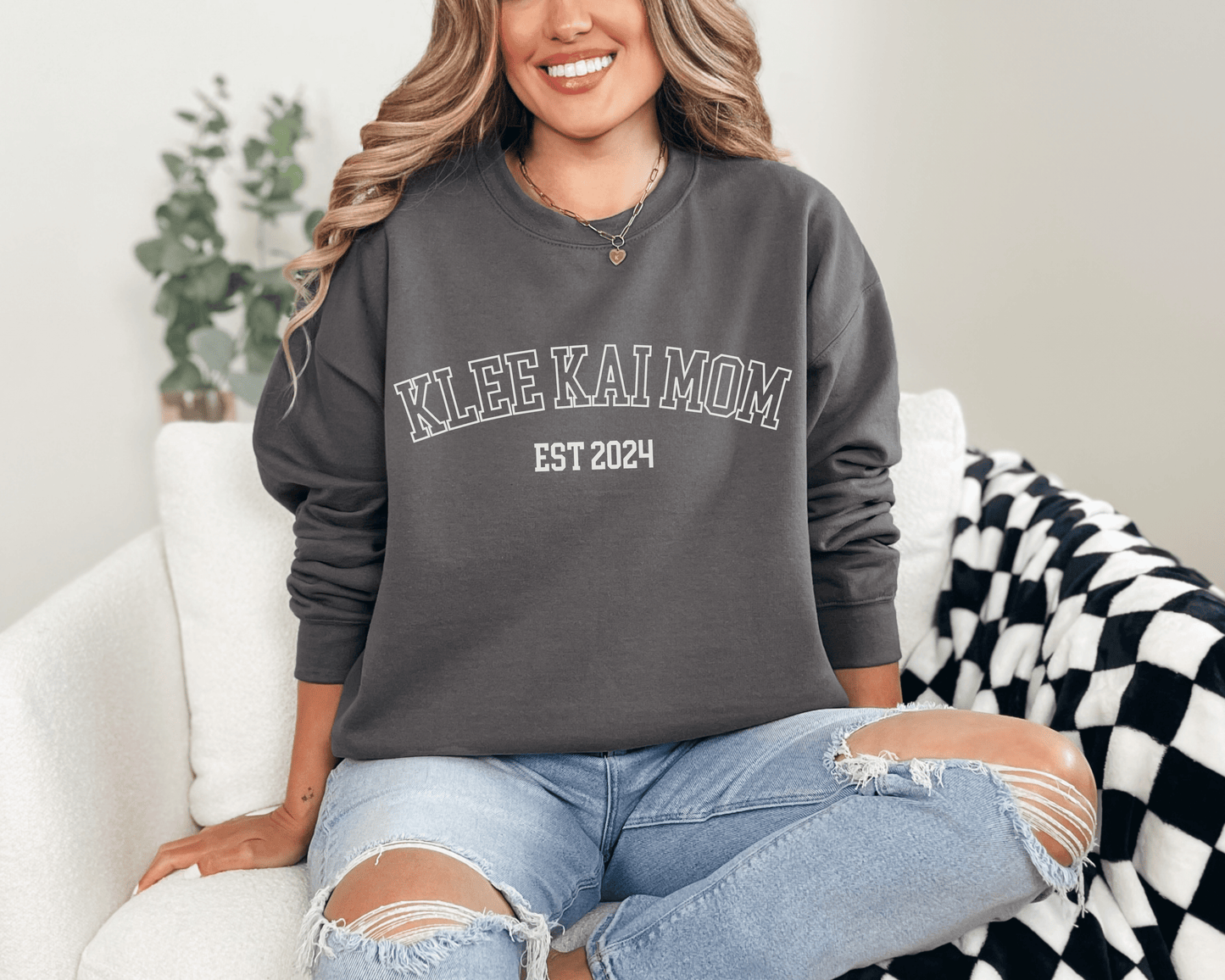 Sweatshirt S / Charcoal Est. 2024 Alaskan Klee Kai Dog Mom Sweatshirt - University College Vibe