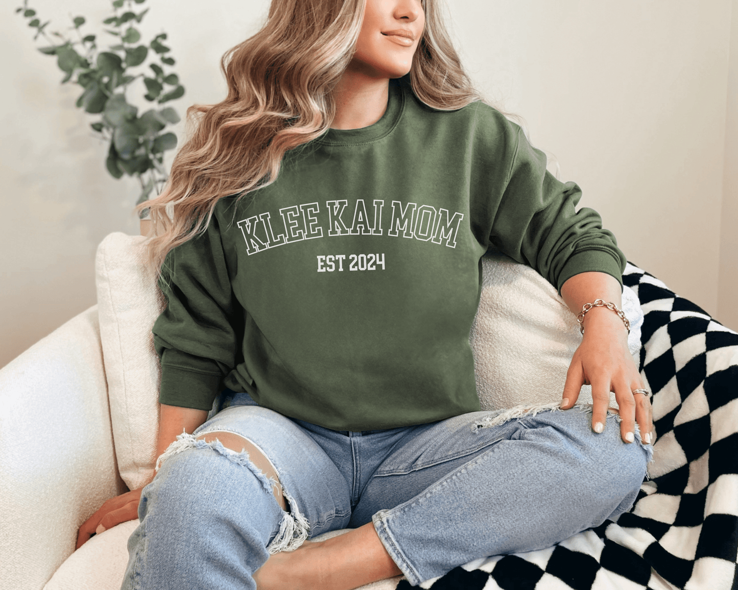 Sweatshirt S / Military Green Est. 2024 Alaskan Klee Kai Dog Mom Sweatshirt - University College Vibe