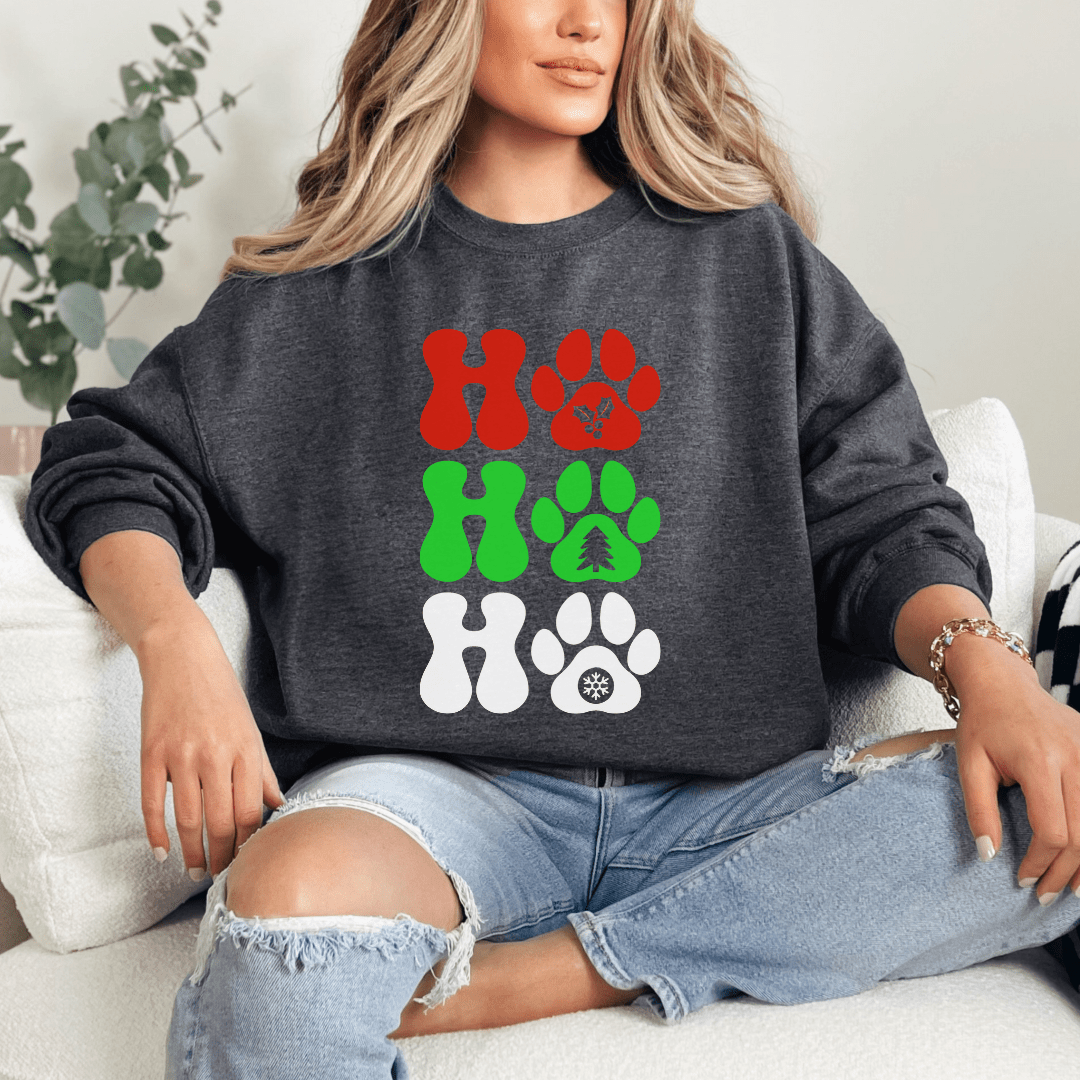 Sweatshirt Dark Heather / S HO HO HO Paws Sweatshirt