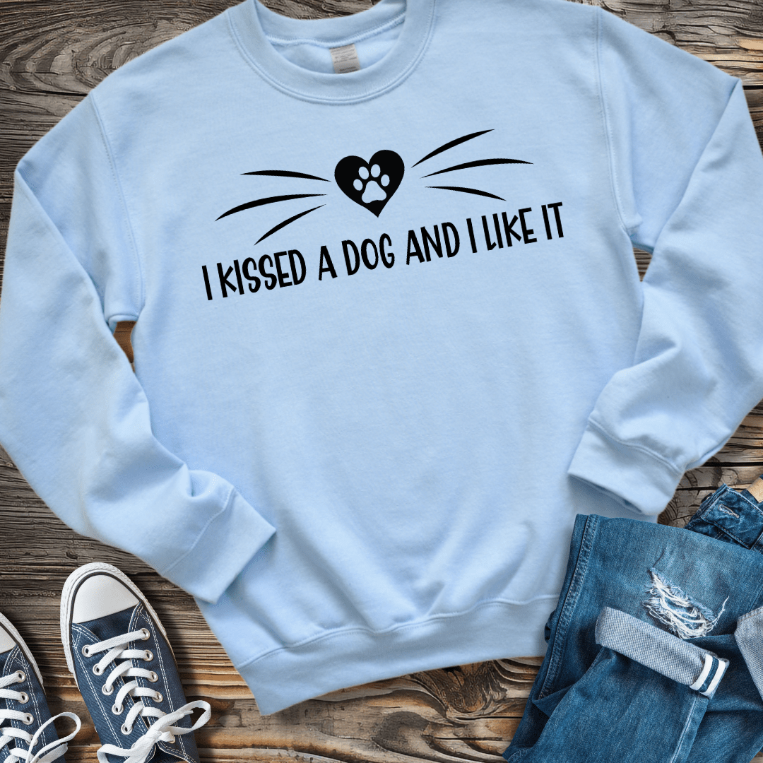 Sweatshirt S / Light Blue I Kissed A Dog Funny Shirt