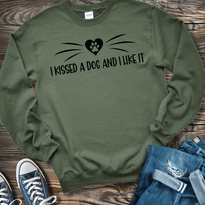 Sweatshirt S / Military Green I Kissed A Dog Funny Shirt