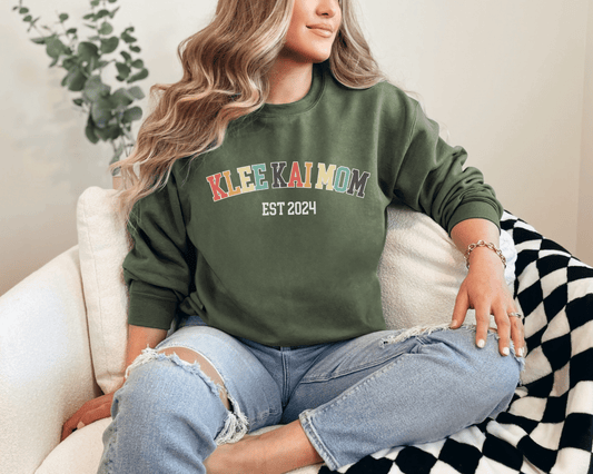 Sweatshirt S / Military Green Klee Kai Mom EST 2024 Inspired Klee Kai Dog Mom Sweatshirt - Retro Vibes for Stylish Pet Lovers