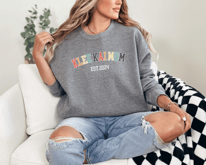 Sweatshirt S / Graphite Heather Klee Kai Mom EST 2024 Inspired Klee Kai Dog Mom Sweatshirt - Retro Vibes for Stylish Pet Lovers