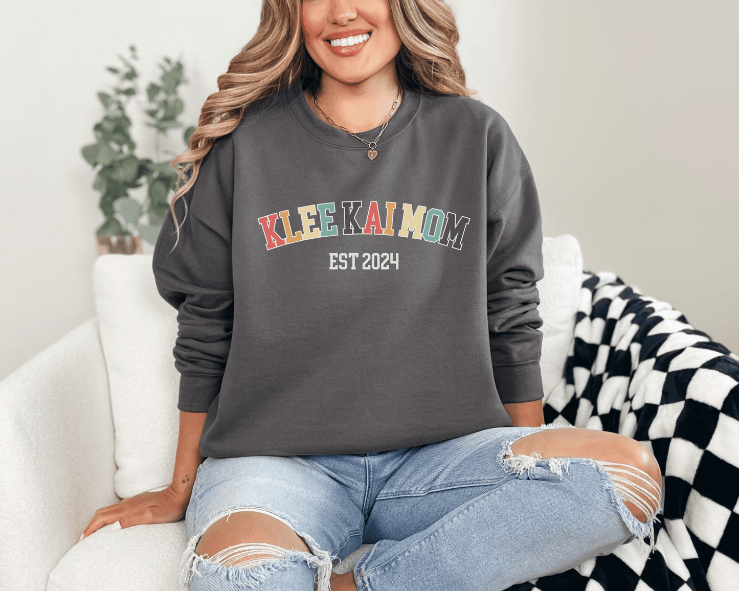 Sweatshirt S / Charcoal Klee Kai Mom EST 2024 Inspired Klee Kai Dog Mom Sweatshirt - Retro Vibes for Stylish Pet Lovers