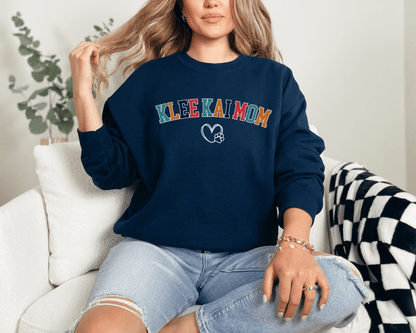 Sweatshirt S / Navy Klee Kai Mom paw with heart Inspired Klee Kai Dog Mom Sweatshirt - Retro Vibes for Stylish Pet Lovers