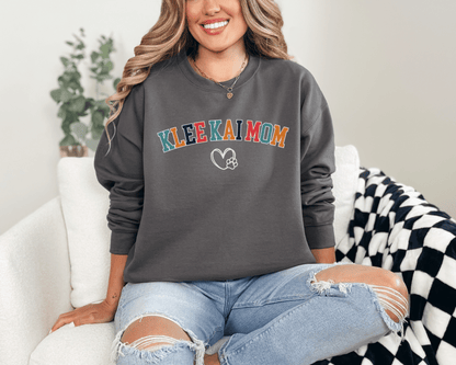 Sweatshirt S / Charcoal Klee Kai Mom paw with heart Inspired Klee Kai Dog Mom Sweatshirt - Retro Vibes for Stylish Pet Lovers