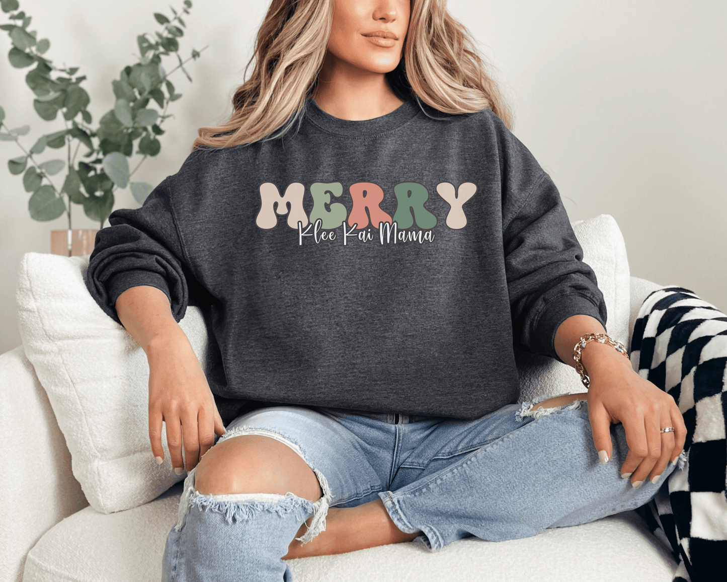 Sweatshirt S / Dark Heather Merry Klee Kai Mama 1 Inspired Klee Kai Dog Mom Sweatshirt - Retro Vibes for Stylish Pet Lovers