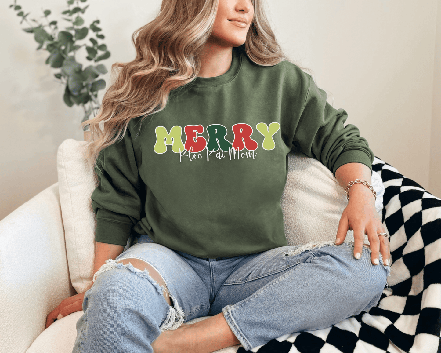 Sweatshirt S / Military Green Merry Klee Kai Mom 2 Inspired Klee Kai Dog Mom Sweatshirt - Retro Vibes for Stylish Pet Lovers