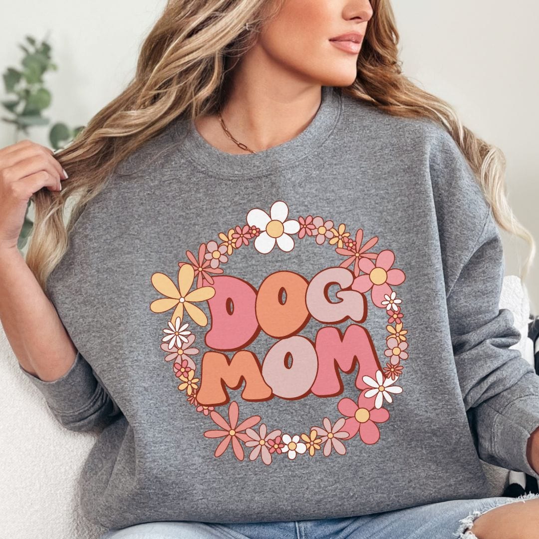 Sweatshirt S / Graphite Heather Retro Flower Dog Mom Sweatshirt