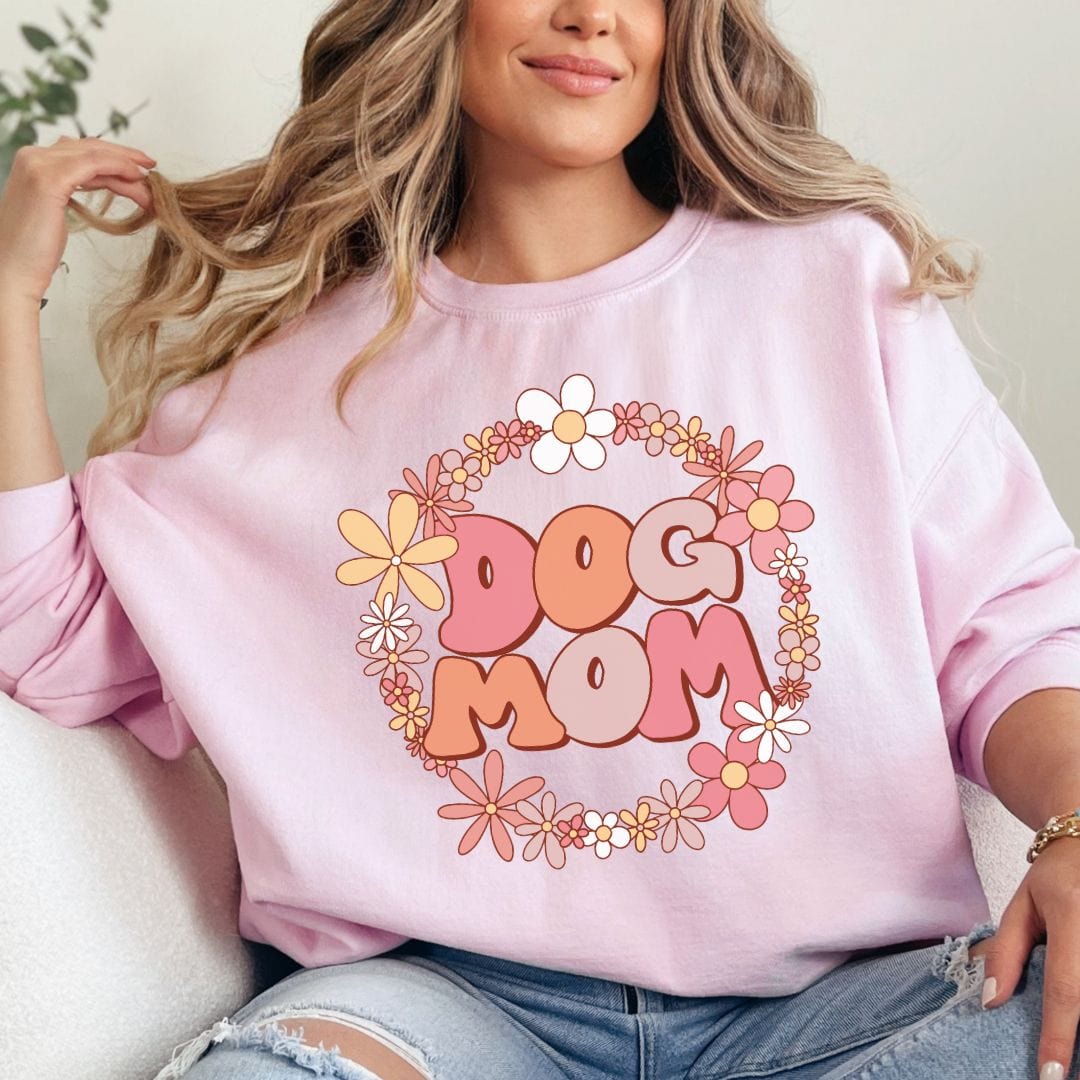 Sweatshirt S / Light Pink Retro Flower Dog Mom Sweatshirt