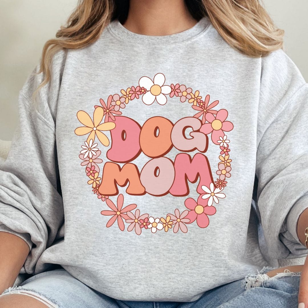 Sweatshirt S / Ash Retro Flower Dog Mom Sweatshirt