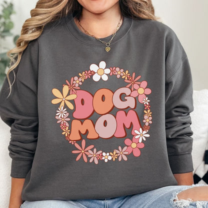 Sweatshirt S / Charcoal Retro Flower Dog Mom Sweatshirt