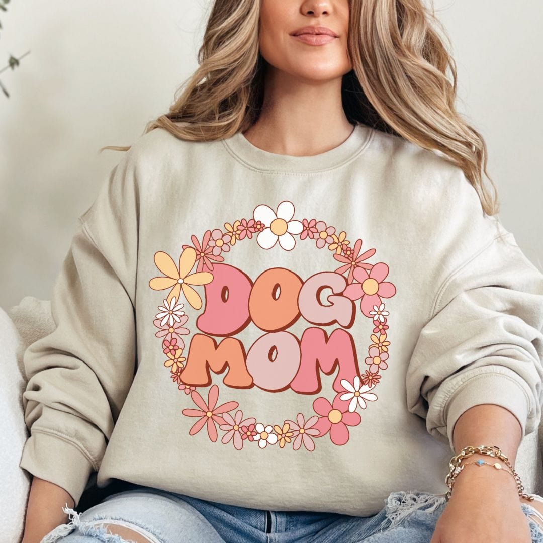 Sweatshirt S / Sand Retro Flower Dog Mom Sweatshirt