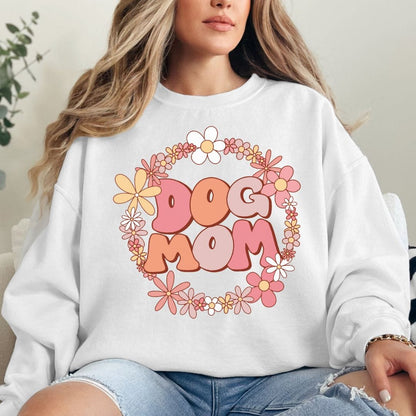 Sweatshirt S / White Retro Flower Dog Mom Sweatshirt