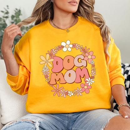 Sweatshirt S / Gold Retro Flower Dog Mom Sweatshirt